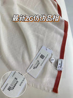 CC Scarf 180 CM In White With Red Border Cashmere Silk 287510