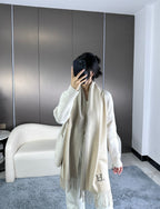 SCARF 190 CM IN WHITE MIX GRAY CASHMERE