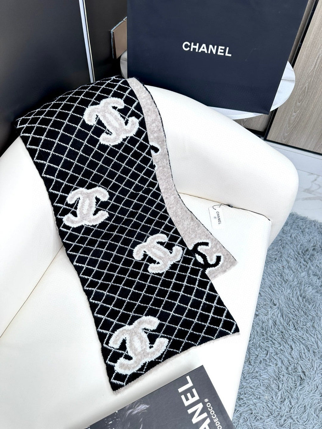 CC Scarf 185 CM In Black Mix Grey Cashmere Wool  370376