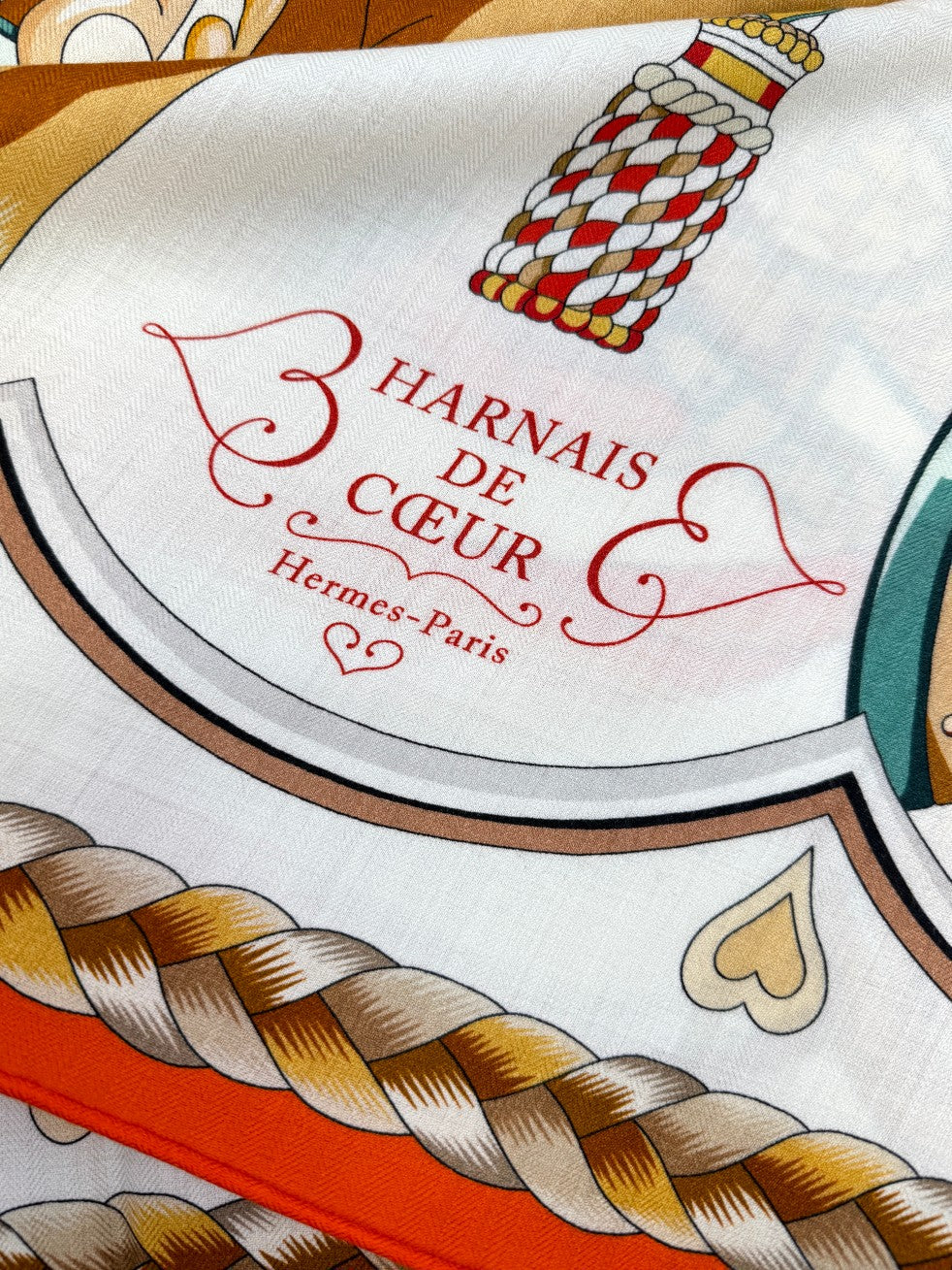 Harnais De Coeur Scarf 135 CM In Orange Colorful Cashmere And Silk 381092