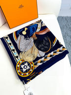 Harnais De Coeur Scarf  135 CM In Black Colorful Cashmere And Silk 381095