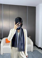 SCARF 180 CM IN LIGHT PINK MIX KHAKI BROWN CASHMERE WITH EMBROIDERED LOGO