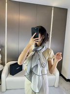 CC Scarf 200 CM In Light Grey Mix White Dark Grey Cashmere Silk 396448