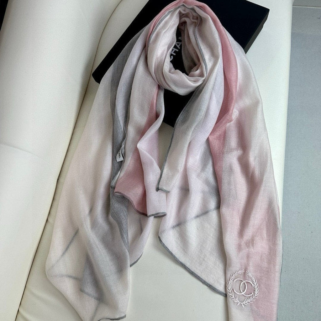 CC Scarf 200 CM In Light Pink Mix Light Grey Beige Cashmere Silk  396448