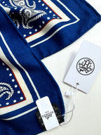 Tatouages Marins Bandana Shawl 135 CM Dark Blue Mix White Red Cashmere And Silk 401090