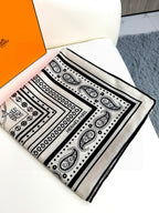 Tatouages Marins Bandana Shawl 135 CM Black White Cashmere And Silk 401091