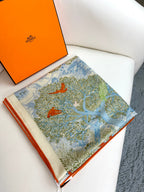 Square Scarf 135CM In Light Blue Colorful Cashmere And Silk
