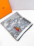 Retour A La Nature Shawl 135CM In Black White Colorful Cashmere And Silk