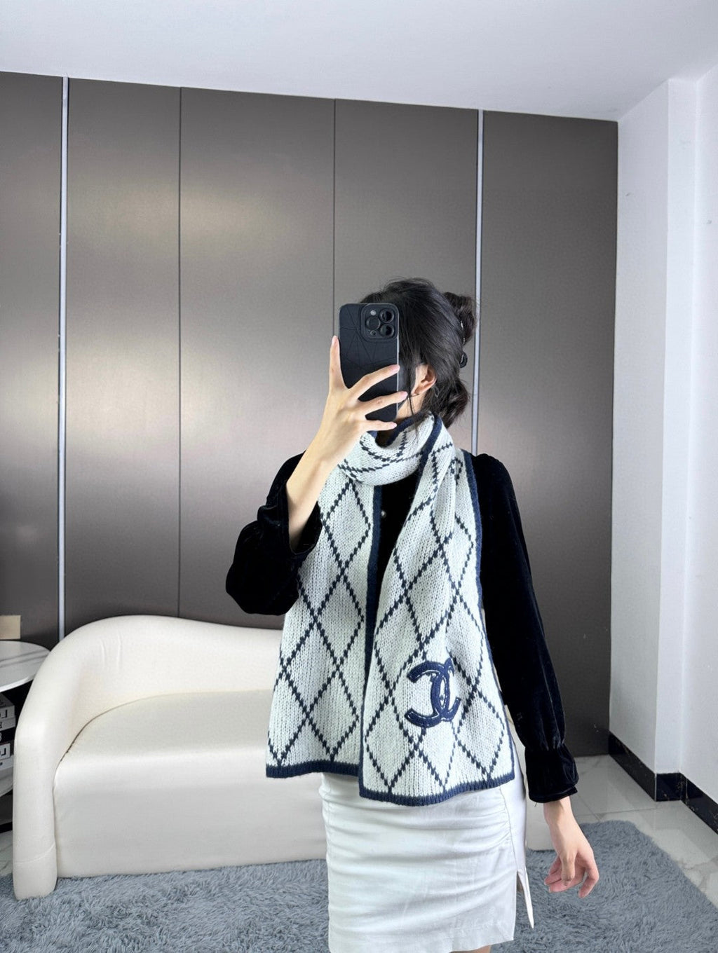 CC Scarf 180 CM In Grey Mix Dark Blue Cashmere 407234
