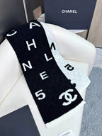 CC Scarf 180 CM In Black Mix White Cashmere And Wool Mix Silk 407255
