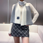 CC Scarf 190 CM In White Mix Black Cashmere  408543