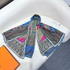 Scarf 140 CM In Blue Black Colorful Silk