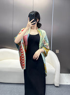 Dressage Tressage Shawl 140 CM In Red Yellow Colorful Silk