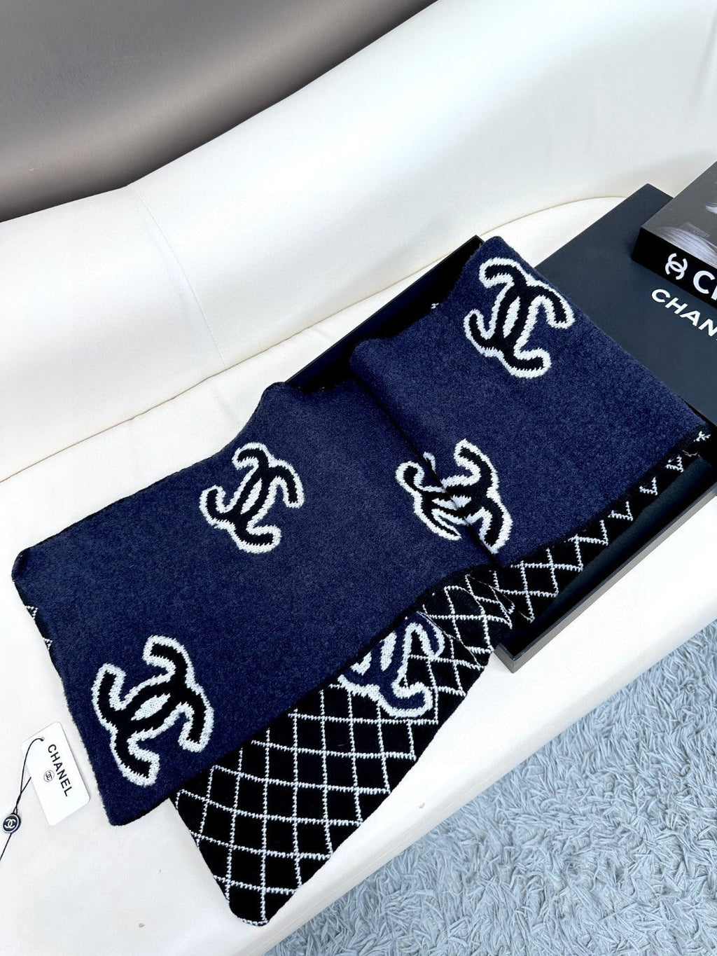CC Scarf 185 CM In Black Mix Charcoal Blue Cashmere Wool 410150
