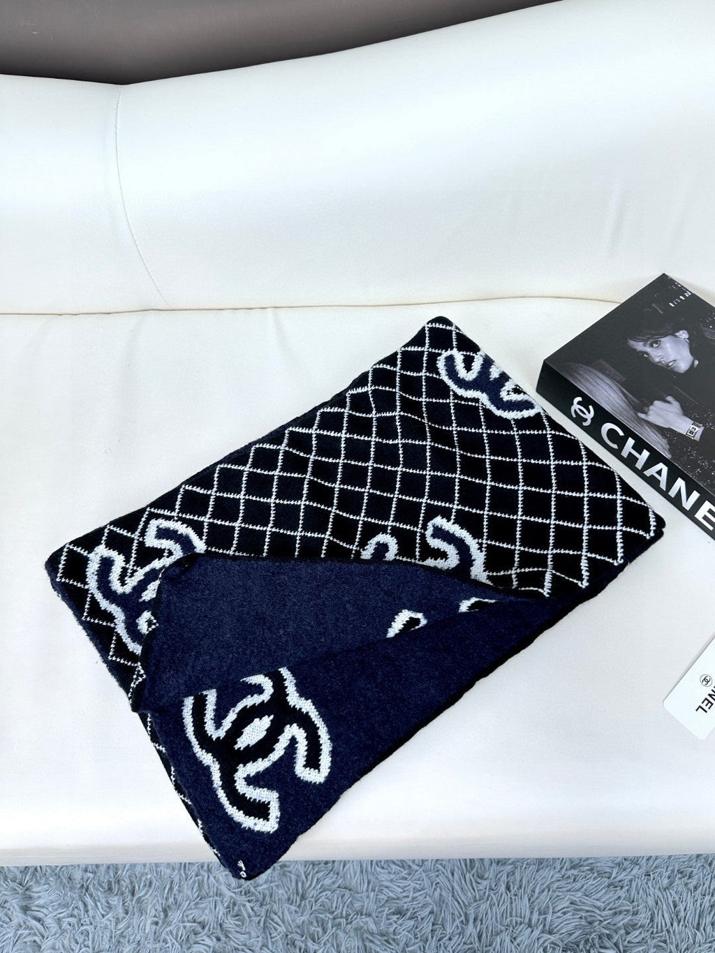 CC Scarf 185 CM In Black Mix Charcoal Blue Cashmere Wool 410150