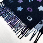 STARS AND STRIPES PRINT SCARF 183 CM IN BLACK AND COLORFUL COTTON WOOL 410184