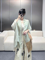 CC Scarf 200 CM In Light Grey Mix Light Brown Beige Linen Fabric 418195