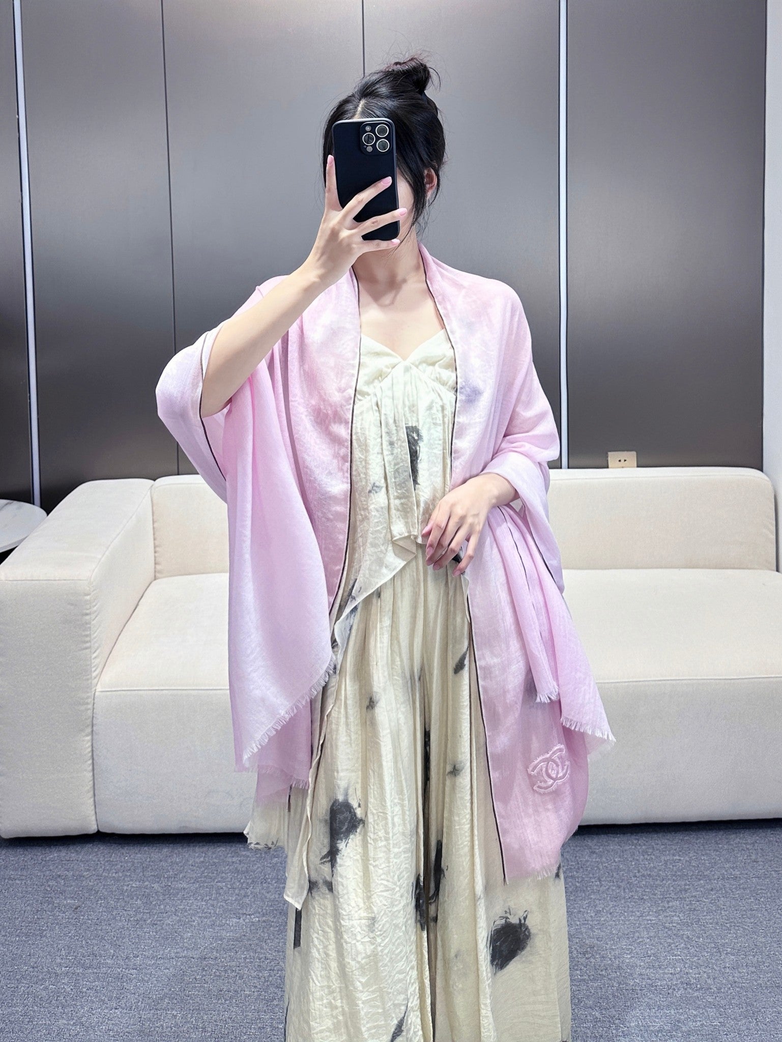 CC Scarf 200 CM In Light Pink Linen Fabric 418196