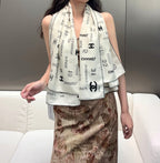 CC Square Scarf 140 CM In White Cashmere Silk  422703