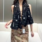 CC Square Scarf 140 CM In Black Cashmere Silk  422704