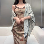CC Square Scarf 140 CM In White Silk 424550
