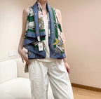 HM  Creative Origins Scarf 135CM Blue White Cashmere Silk 969435