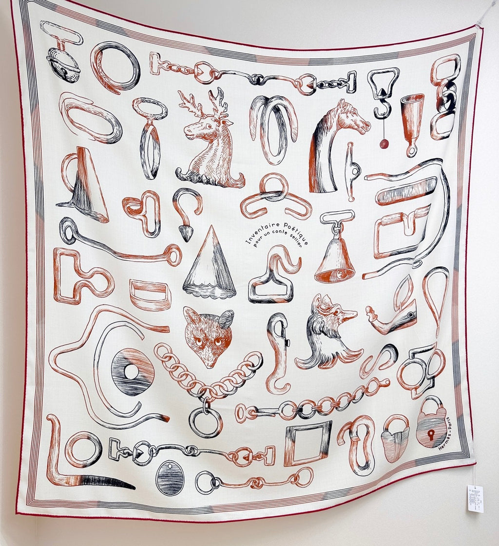 HM Reversible Shawl Scarf 135CM White Deep Red Cashmere Silk 969421