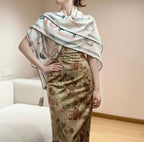 HM Reversible Shawl Scarf 135CM White Pink Cashmere Silk 969422