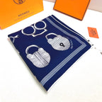 HM  Creative Origins Scarf 135CM Blue Cashmere Silk 969423