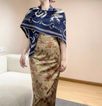 HM  Creative Origins Scarf 135CM Blue Cashmere Silk 969423