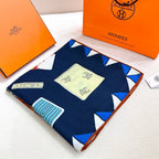 HM 25s Glove Time Scarf 135cm Blue Wool Mulberry Silk 971106