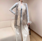 Loewe Scarf 180CM  Light Brown Gray Wool Cashmere 968611