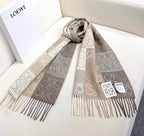 Loewe Scarf 180CM  Light Brown Gray Wool Cashmere 968611