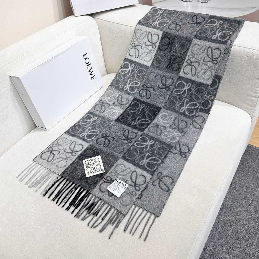 Loewe Scarf 180CM  Black Gray Wool Cashmere 968612