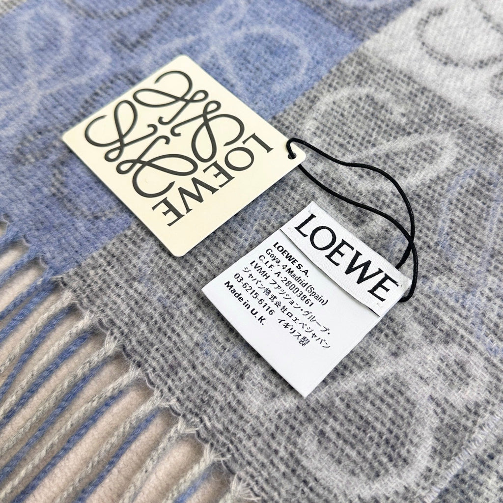 Loewe Scarf 180CM  Light Blue Gray Wool Cashmere 968613