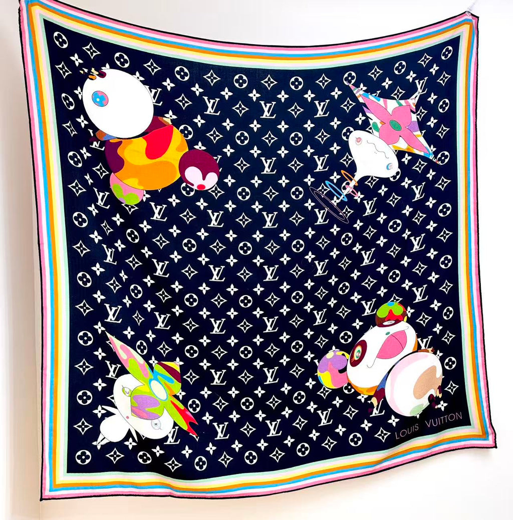 LV x TM SUPERFLAT 140cm Black Multicolor Silk Wool 978740