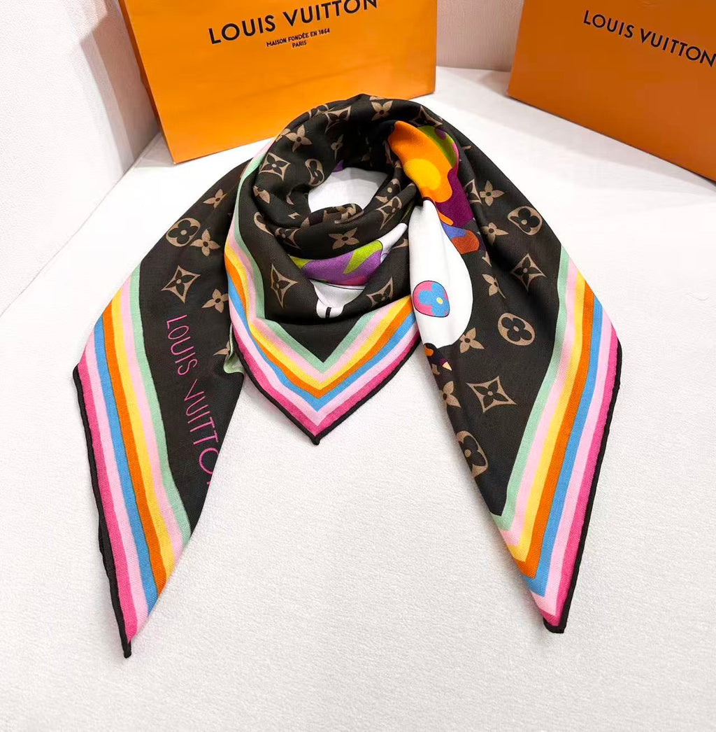 LV x TM SUPERFLAT 140cm Brown Multicolor Silk Wool 978741