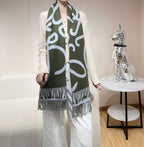 Loewe Scarf 180CM Green Baby Blue Cashmere 962790