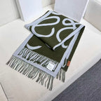 Loewe Scarf 180CM Green Baby Blue Cashmere 962790