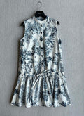 CD 25 Painting Waist Sleeveless Dress White Blue Cotton Polyester