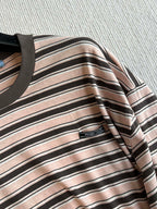 Prada 25 Striped Round Neck T-shirt Beige Brown Cotton