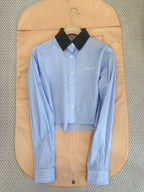 Miumiu 2025 Striped Short Shirt Blue Cotton