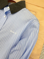 Miumiu 2025 Striped Short Shirt Blue Cotton