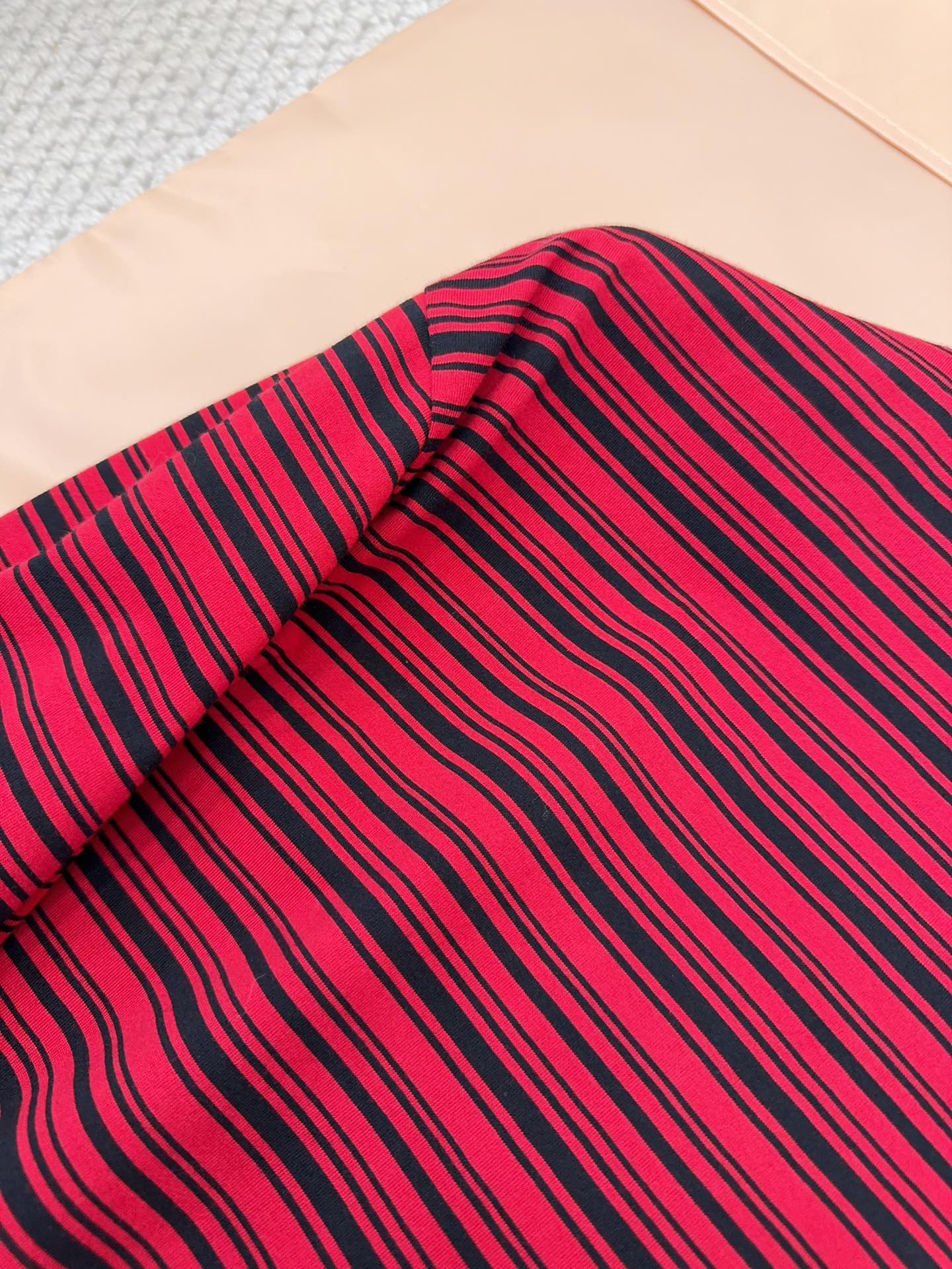 Miumiu 2025 Striped Long-sleeved T-shirt Red Cotton