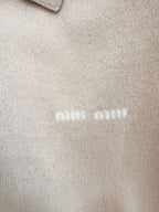 Miu Miu 25 Striped Polo Short-sleeved Sweatshirt Beige Cashmere