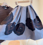Miu Miu 25 Floral Fluffy Skirt Gray Cotton