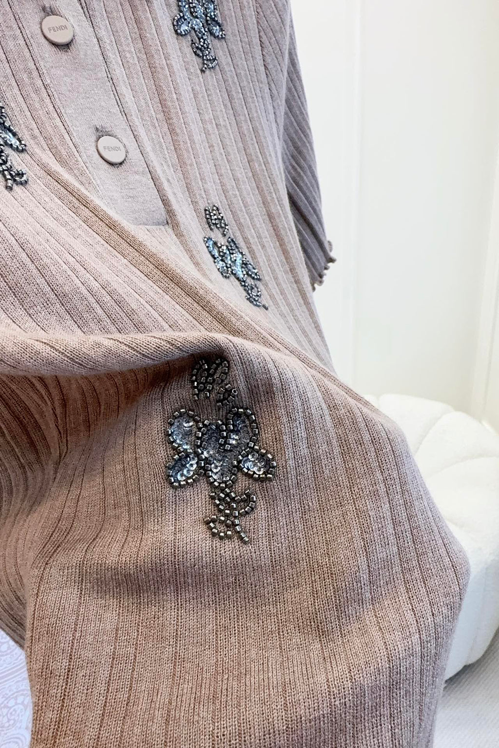 Fendi 25 Beaded Polo shirt Pure Beige Cotton