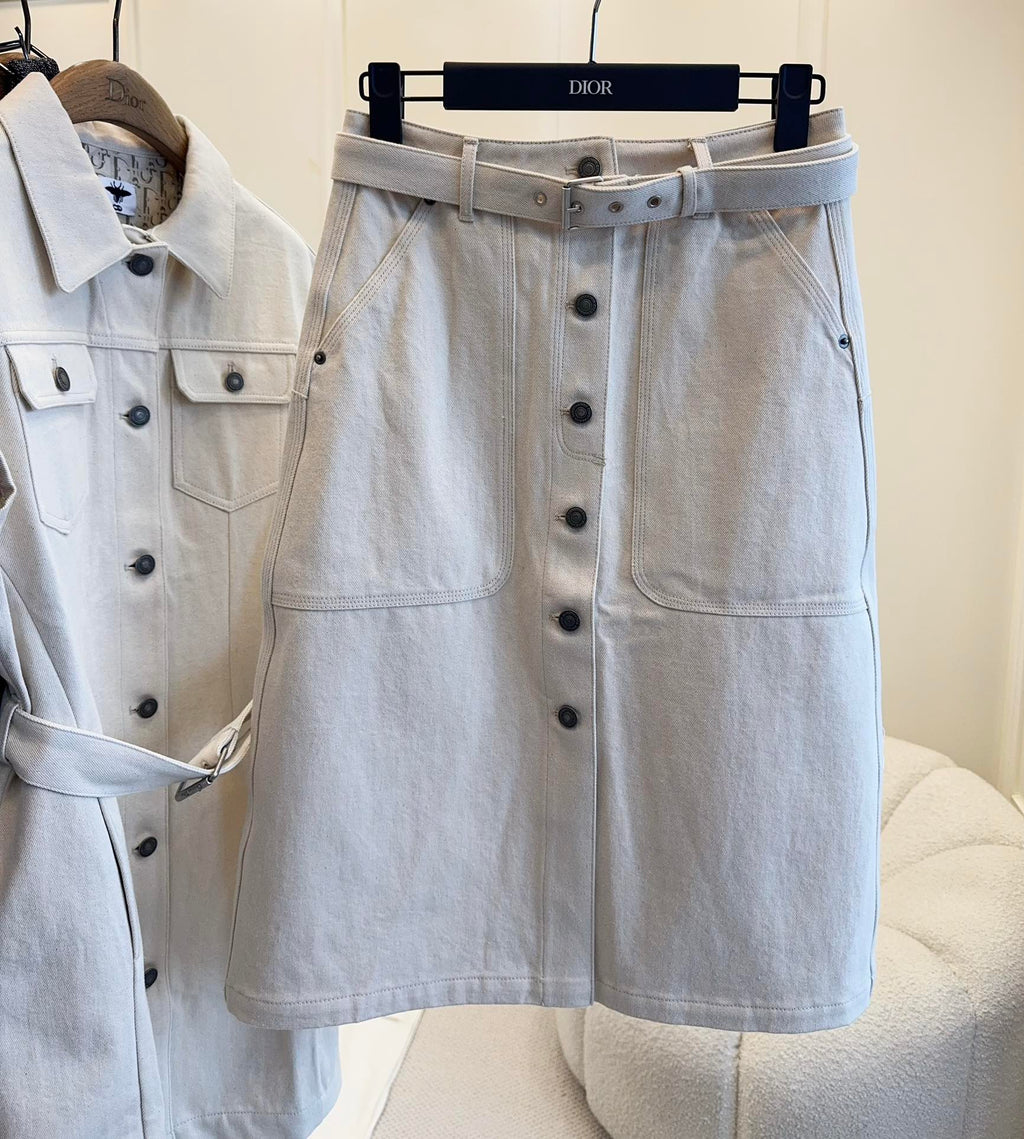 CD 25 Monogram Denim Skirt Beige Cotton