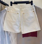 LV 25 Versatile  Slimming Denim Shorts White Cotton