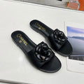 mule sandal flower black calfskin